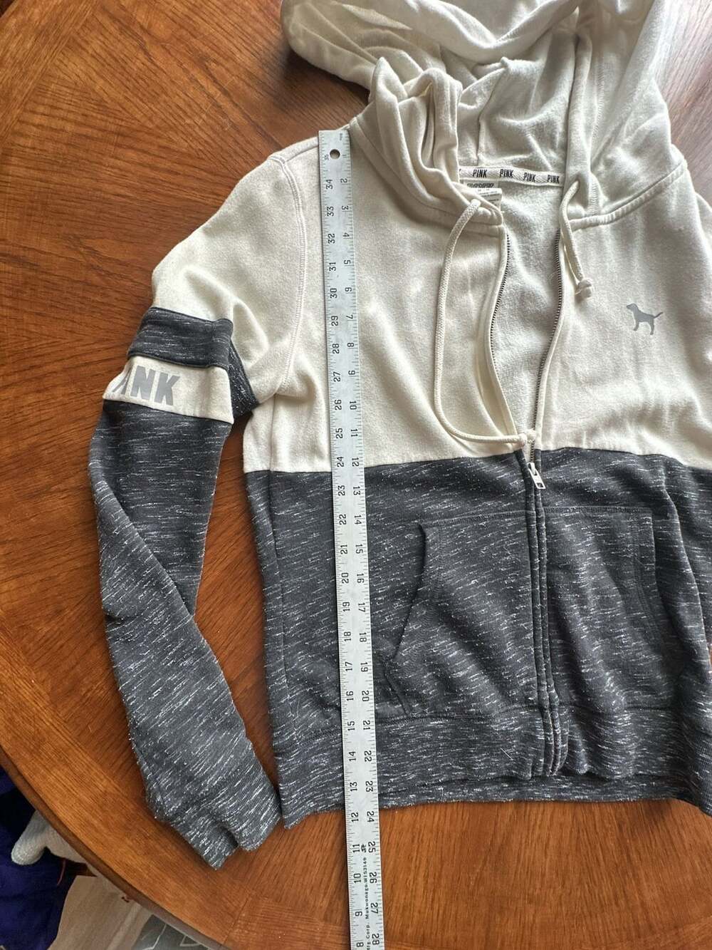 Victoria's Secret PINK Colorblock Zip-Up Hoodie Sweatshirt Charcoal Heather Whit